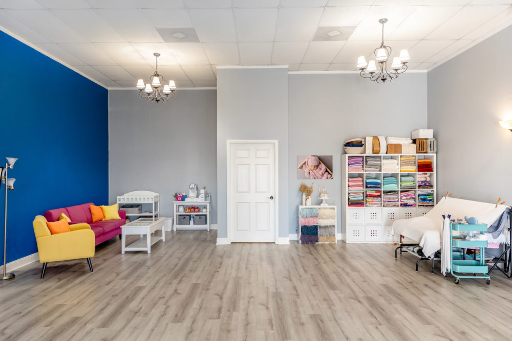 Lobby of the Crystal Lee newborn and cake smash portrait studio in Murrells Inlet, SC. 