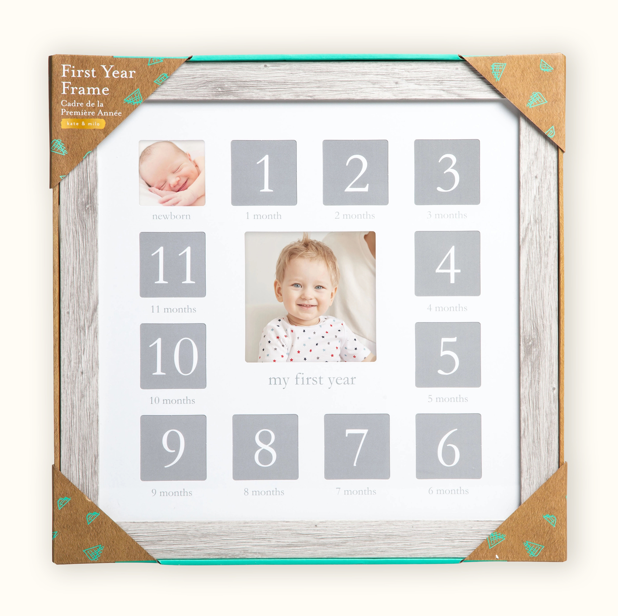 Rustic distressed baby first year collage frame with monthly photo windows