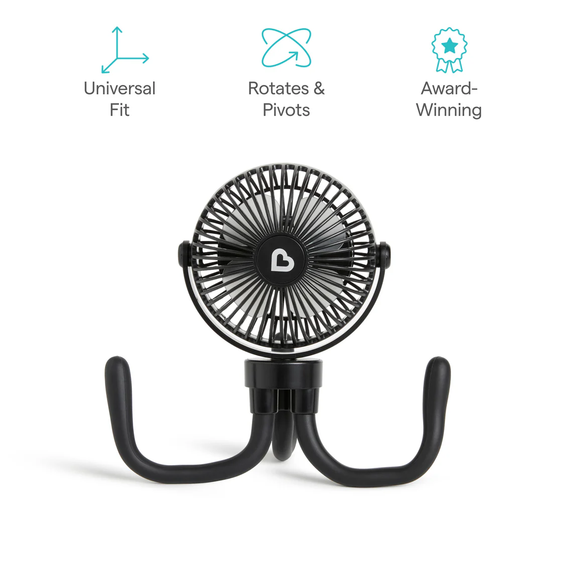 Portable stroller fan with flexible legs and protective grill